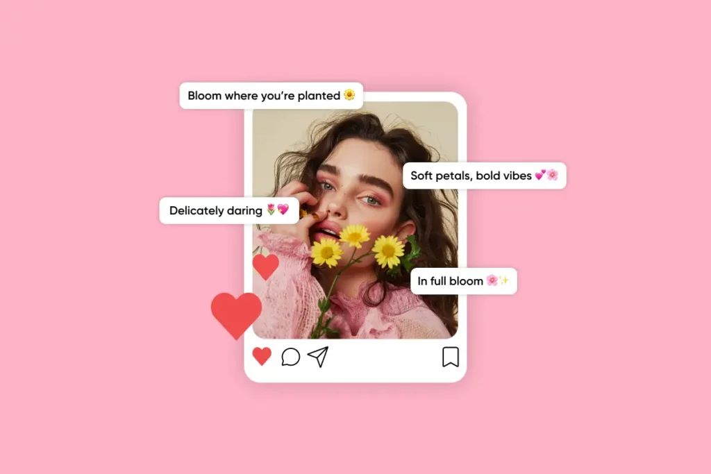 Aesthetic pink Instagram post with elegant flower-themed captions – Classy Captions For Instagram