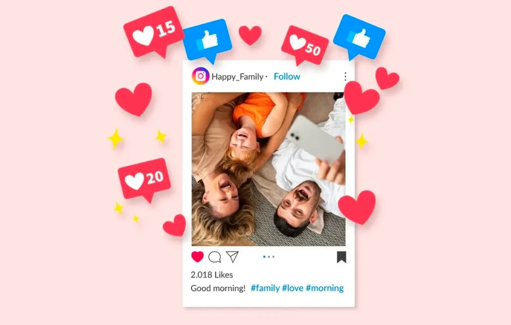 Family Instagram post with likes and hearts graphic for classy caption inspiration